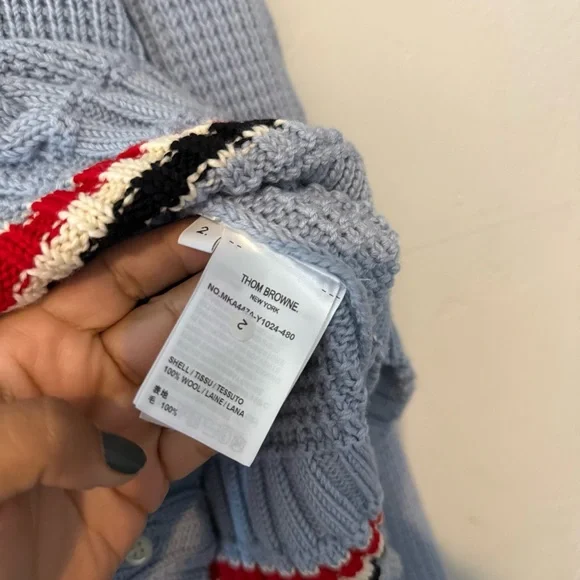 Thom Browne. Cable Stitch Classi Pullover Merino Wool Light Blue NEW NWT - Picture 5 of 9